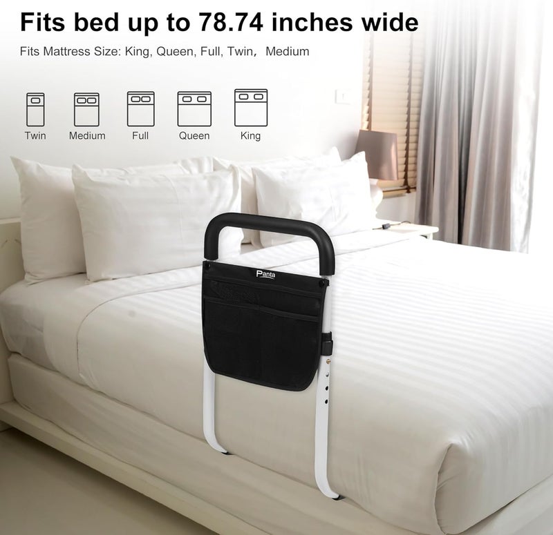 Panta Bed Rails for Elderly Adults, Adjustable Bed Assist Bar for Seniors, Medical Bed Safety Rail with Storage Bag and Fixing Strap, Portable Bed Cane Fit King, Queen, Full, Twin, Medium, Black - Image 3